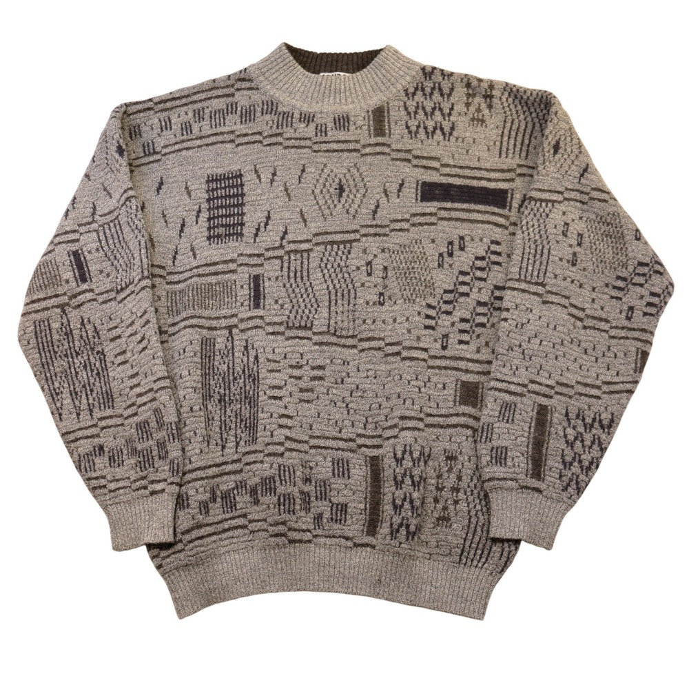 Mondo di Marco Mens Small Sweater Grey Brown Abstract Geometric Wool Blend Italy